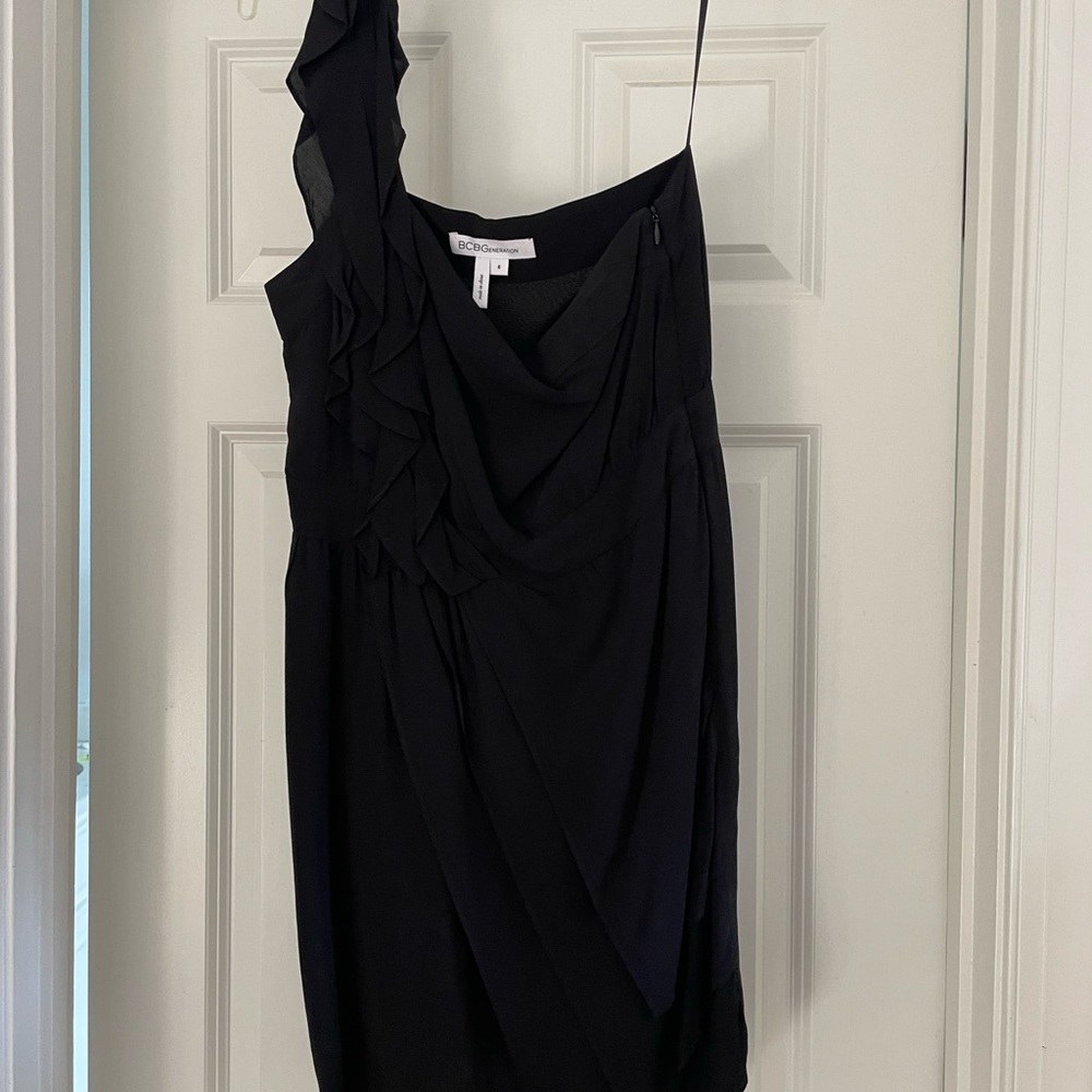 BCBGeneration, black, one shoulder, mini dress. Size 6
